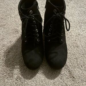 Soda Black Lace-Up Ankle Boots with Side Zipper